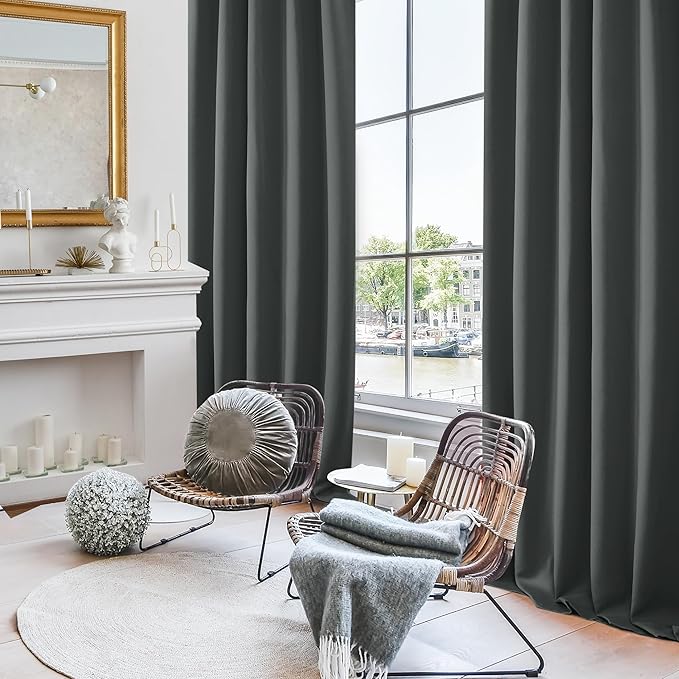 Deconovo Blackout Curtains, Thermal Insulated, W42 x L84 2 Panels, Back Tab, Machine Washable, Room-Darkening Drapes for Bedroom/Living Room Dark Grey