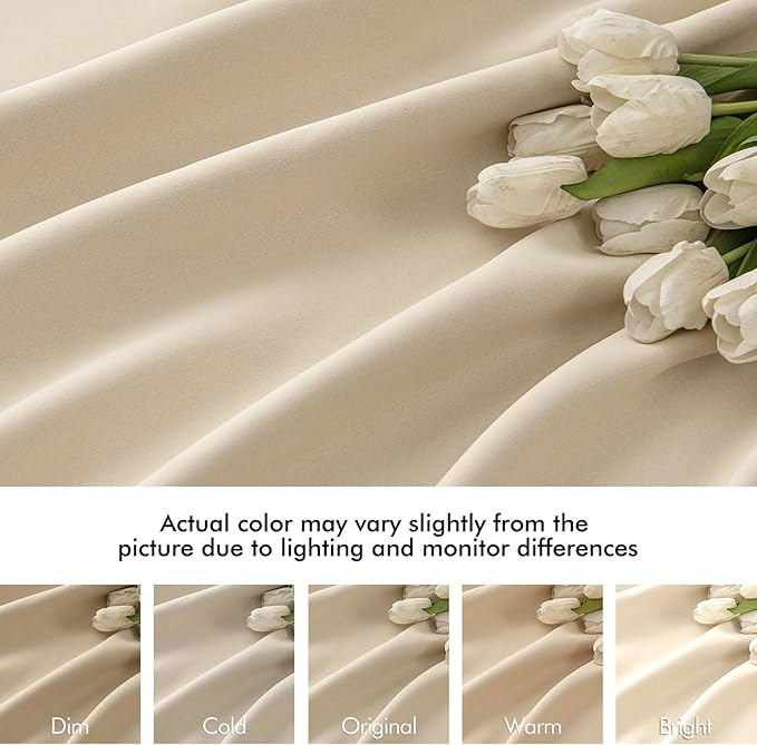 MIULEE Back Tab Cream Beige Curtains 96 Inch Long 2 Panels Set for Living Room Bedroom, Ivory Rod Pocket/Pinch Pleated Light Blocking Thermal Insulated Room Darkening Floor to Ceiling Blackout Drapes