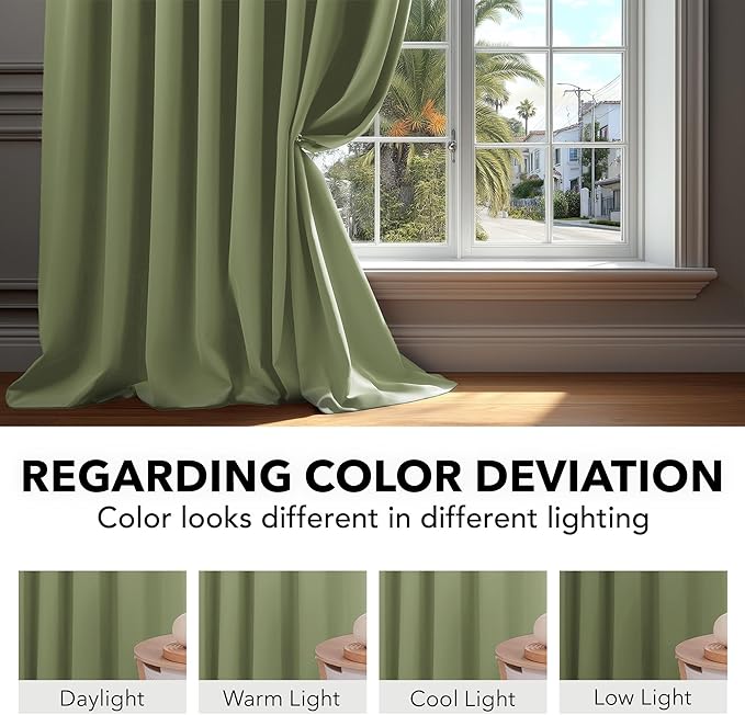 Deconovo Blackout Curtains, Thermal Insulated, W70 x L84 2 Panels, Back Tab, Machine Washable, Room-Darkening Drapes for Bedroom/Living Room Sage Green