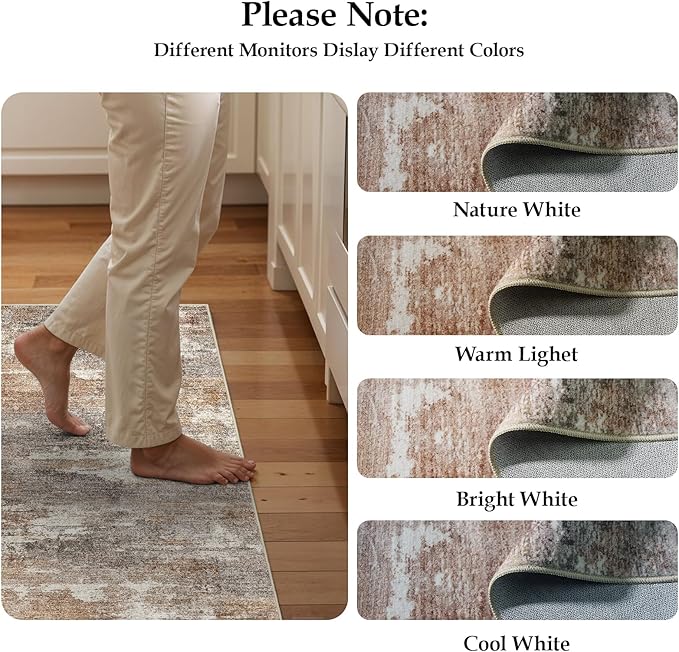 2x6 Washable Kitchen Runner Rug: Modern Abstract Runners for Hallway Soft Non Slip Rugs with Rubber Backing Low Pile Thin Floor Carpet for Entryway Bedroom Bathroom Bedside Indoor(Brown/Brick,2x6)