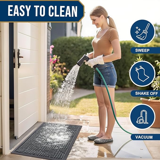 Smiry Front Door Mat Outside Entrance, Heavy Duty Sturdy Natural Rubber Doormat, Trap Dirt and Moisture, Easy Clean Low Profile Welcome Floor Mats for Indoor Outdoor Entry, 59x34 Inch, Grey