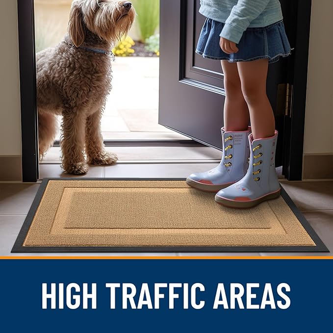 OLANLY Front Door Mat Indoor Outdoor Entrance, Waterproof All-Season, All-Weather Doormat, Sturdy Natural Rubber, Low Profile, Easy Clean Patio Porch Entryway Mat, 33x21, Butter Yellow