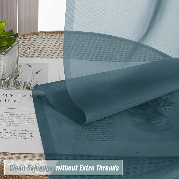 Dusty Blue Sheer Curtains 63 Inch Length 2 Panels, Voile Sheer Curtain for Living Room, Breathable Light Filtering Window Treatments, Soft Fabric Dual Rod Pocket Drapes, 2x42Wx63L Inches