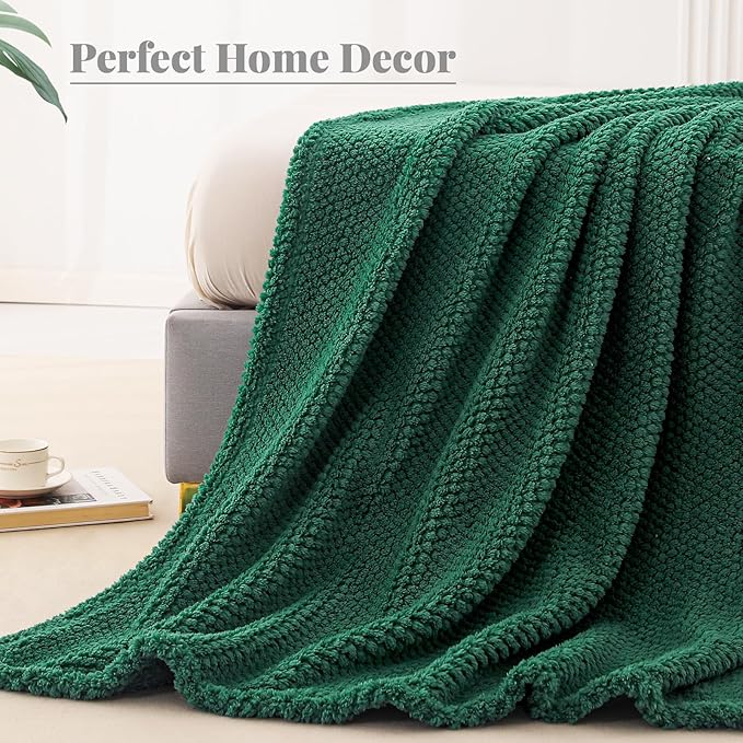 Whale Flotilla Queen Size Fuzzy Fleece Blanket for Bed, 90x90 Inch Fluffy Warm Soft Jacquard Blankets for All Season, Lightweight and Cozy, Deep Green
