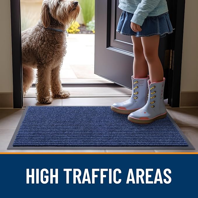 OLANLY Front Door Mat Indoor Outdoor Entrance, 2-Pack 33 x 21 Inch, Waterproof Heavy Duty Doormat, Fade Resistant, Low Profile, Easy Clean Patio Porch Welcome Floor Mats for Entry, Blue