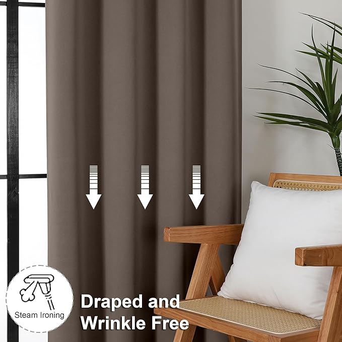 Simplebrand Ava Brown Blackout Curtains for Bedroom 96 Inches Long 2 Panels, Solid Thermal Insulated, Energy Saving Living Room Window Treatment Curtains Blackout Drapes, W40 x L96 Inch, Brown