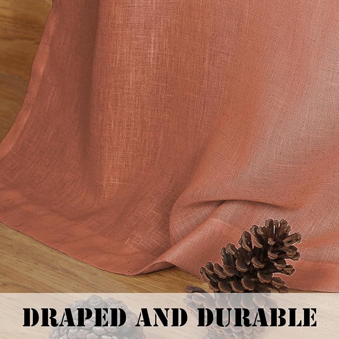 H.VERSAILTEX Linen Curtains Home Decorative Nickel Grommet Curtains Privacy Added Energy Saving Light Filtering Window Treatments Semi Sheer Draperies for Bedroom, Terracotta, 2 Panels, 52 x 84 - Inch