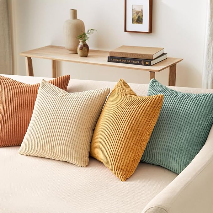 Topfinel Decorative Throw Pillow Covers Cushion Cases, Set of 4 Soft Velvet Modern Double-Sided Designs, Mix and Match for Boho Farmhouse Fall Home Decor (18x18 inch, Orange/Teal) (Pack of 2)