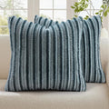 decorUhome Cozy Faux Fur Throw Pillow Covers 26x26 Set of 2 Decorative Soft Plush Striped Modern Farmhouse Boho Couch Euro Sham Pillow Cases with Velvet Back for Sofa Bed Living Room, Blue Grey