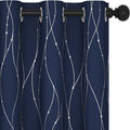 Deconovo Navy Blue Curtains, Blackout Curtain for Bedroom, 42 x 95 Inch, Thermal Insulated Soundproof Privacy Drapes with Silver Wave Dots Pattern, Grommet Top, Machine Washable Panel for Living Room