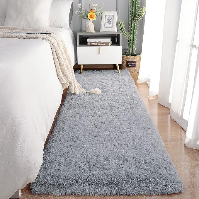 Chicrug Soft Runner Rugs for Bedroom Living Room Plush Fluffy Rug 3x10 Feet, Shag Furry Area Rug Carpet Non Shedding for Nursery Children Kids Girls Room Home Decorative, Grey