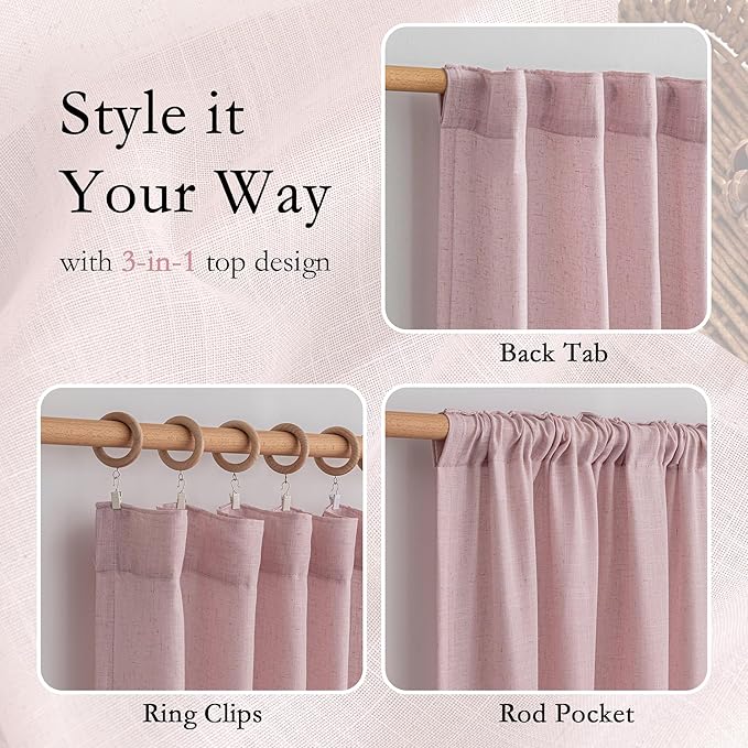 MYSKY HOME Pink Curtains 72 Inch Length for Nursery Girls Bedroom, Semi Sheer Door Curtains for Closet Doorways Boho Farmhouse Back Tab Soft Light Filtering Drapes, 50" Wide, Light Pink, Sets of 2