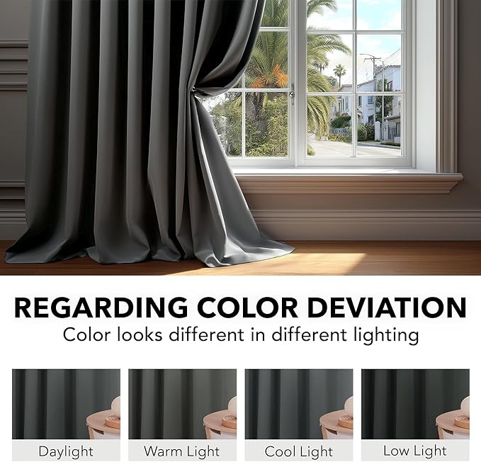 Deconovo Blackout Curtains, Thermal Insulated, W70 x L108 2 Panels, Back Tab, Machine Washable, Room-Darkening Drapes for Bedroom/Living Room Dark Grey