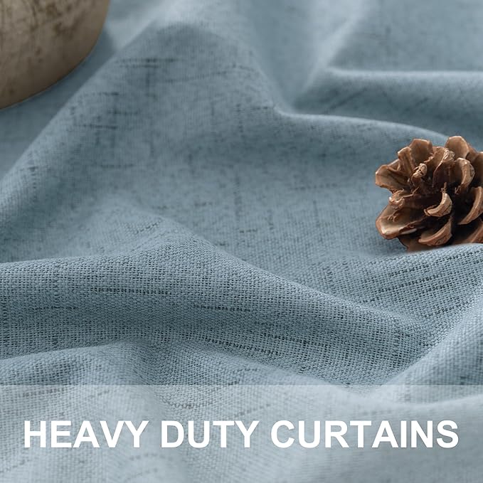 Slate Blue Curtains 108 Inches Long 2 Panel Burg 100% Blackout Boho Linen Textured Darkening Thermal Insulating Ceiling to Floor Length Drapes Dusty Blue Grey Curtain for Bedroom Living Room Divider
