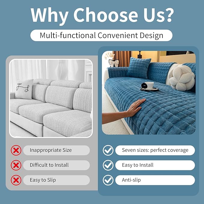 Velvet Couch Cover, Plush Sectional Sofa Cover Washable, Anti Slip Sofa Slipcover for 2-3 Cushion Sofas, Furniture Protector Covers for Pets & Kids(1PC, Black, 35.4"×63", Loveseat)