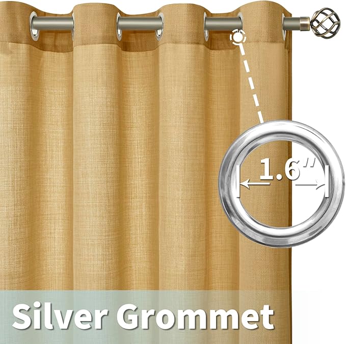 LAMIT Linen Curtains 95 Inch for Living Room, Grommet Thick Linen Textured Sheer Curtains Light Filtering Privacy Neutral Drapes for Bedroom, Set of 2 Panels, 52 x 95 Inch, Caramel Brown