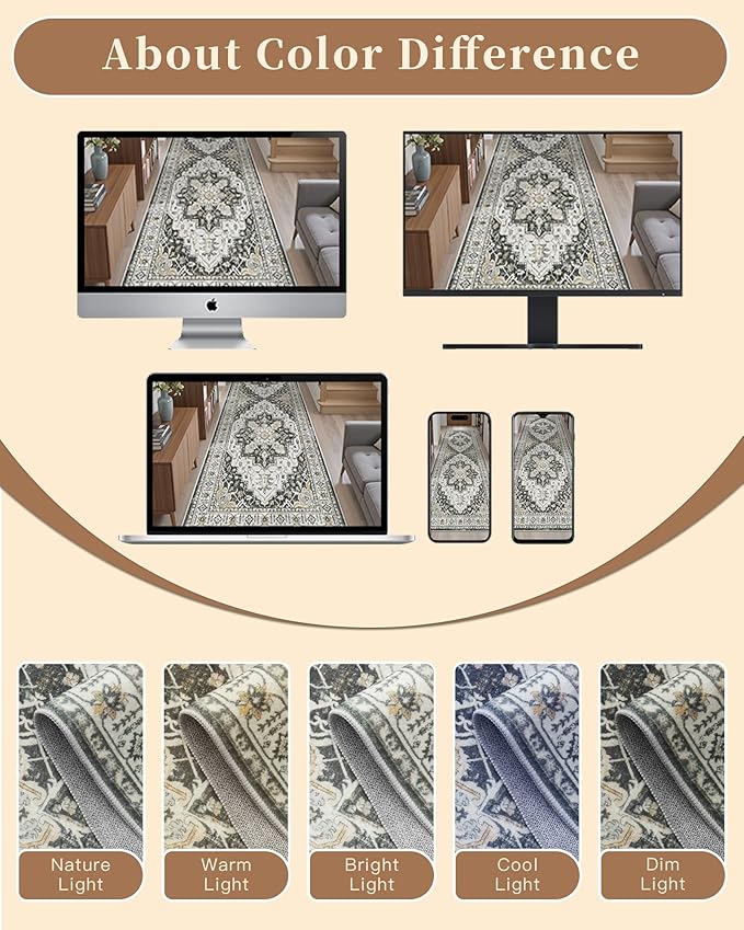 Madane Hallway Runner 3x14 - Runner Rugs 14ft Washable Entryway Rug Vintage Kitchen Runners Non Slip Indoor Area Rug Farmhouse Carpet Runner for Bathroom Living Room Bedroom, Black