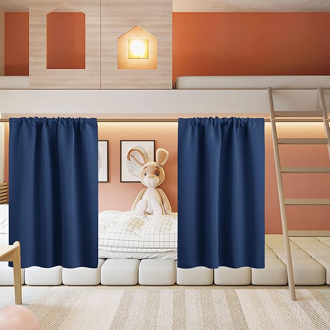 RYB HOME Basement Bathroom Kitchen Cafe Blackout Privacy Curtains, Short Insulating Light UV Heat Blocking Privacy Curtain Tiers for Laundry Room, Width 34 by Length 30, Navy Blue, 2 Panels