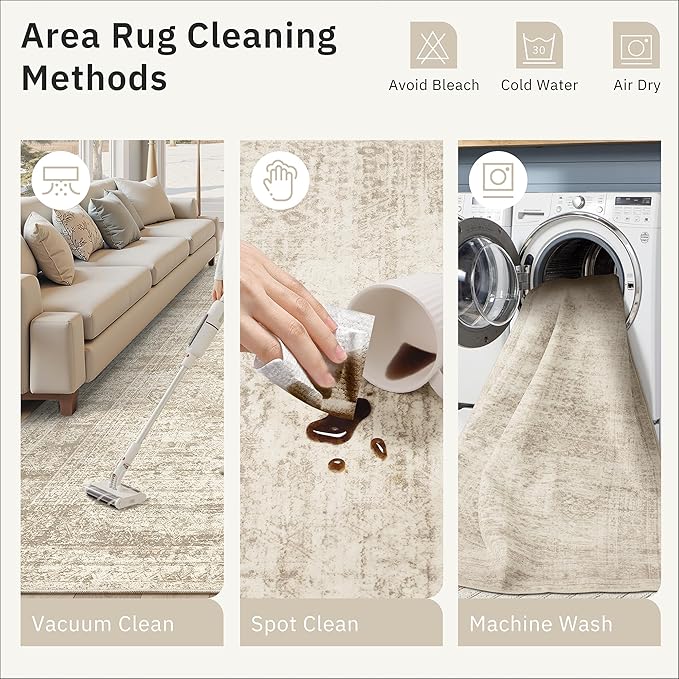 Soalmost 9x9 Beige Round Rug 9ft Living Room Circle Rug Vintage Round Area Rug Non Slip Indoor Carpet for Apartment