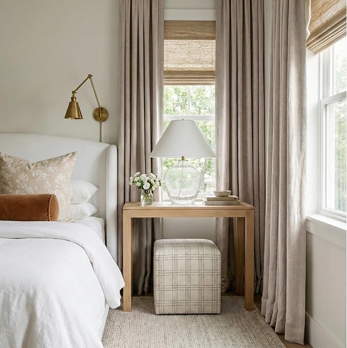 RYB HOME Natural Beige 100% Blackout Linen Curtains 78 inch Long, Thermal Insulated&Privacy Home Decor Drapes for Bedroom/Office/Nursery, Rod Pocket&Back Tab Window Treatment, W52 X L78, 2 Panels