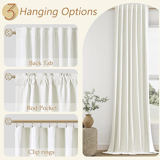 Guken Ivory 100% Blackout Curtains 132 Inch Length 2 Panels Set for Living Room Bedroom Back Tab Thermal Insulated Black Out Linen Drapes Room Darkening Window Curtains
