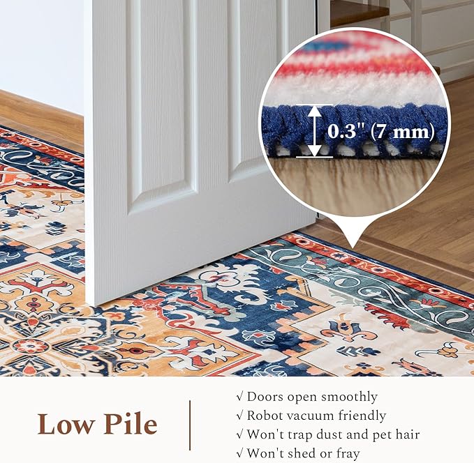Rugflix 5x7 Area Rug for Living Room, Machine Washable Area Rugs with Non-Slip Backing, Large Soft Boho Vintage Rug for Bedroom, Dining Room, Low Pile Carpet, Kids Pet Friendly, Red