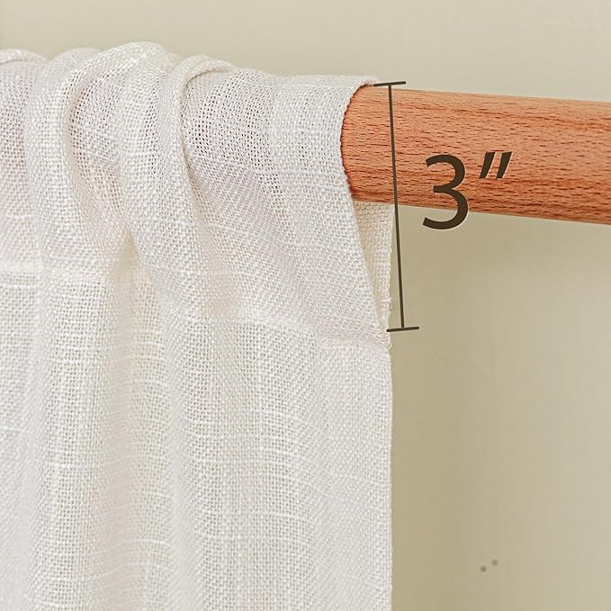 MYSKY HOME Natural French Door Curtains for Door Window 40 Inch Long Short Semi Sheer Light Filtering Curtain for Small Window Drapes Rod Pocket for Bedroom Bathroom, Beige White, 26" Wide, 2 Panels