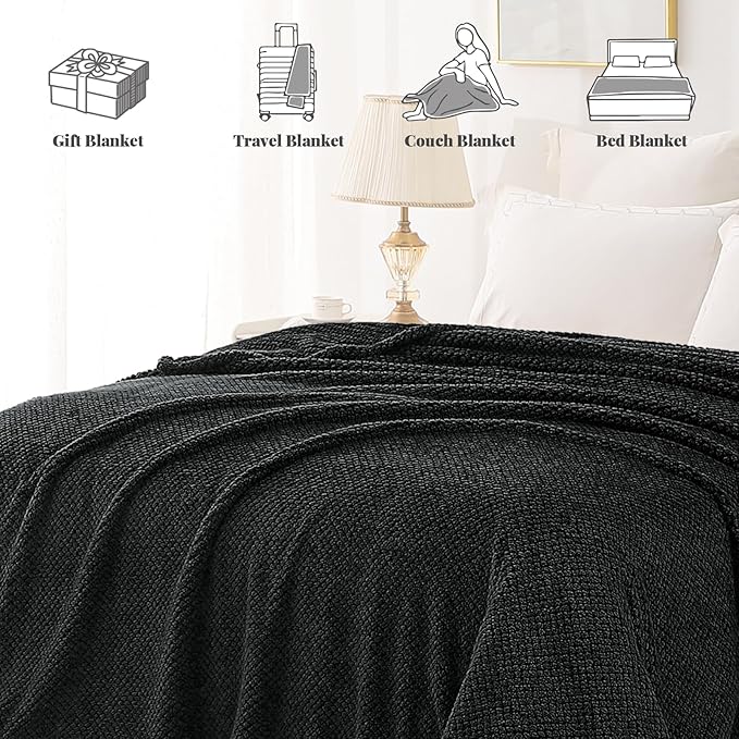 Whale Flotilla Extra Large Fuzzy Fleece Throw Blanket for Couch, 50x70 Inch Fluffy Warm Soft Jacquard Blankets for All Season, Lightweight and Cozy, Black