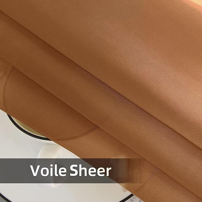 youleyar Solid Sheer Rod Pocket Curtain Voile Draperies 2 Panels White Beige Black Grey Ivory 52 Inch Width 72 Inch Long 1 Pair for Kitchen Bedroom Children Living Room Yard (Light Brown,52Wｘ72L)