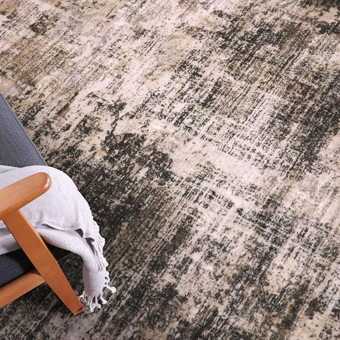 IOHOUZE Abstract Area Rugs 6x9 Ft Washable Rugs for Living Room, Non Slip Dining Room Rug, Printed Faux Wool Rugs for Bedroom, Floor Carpet for Office Nursery Playroom, Brown/Rust