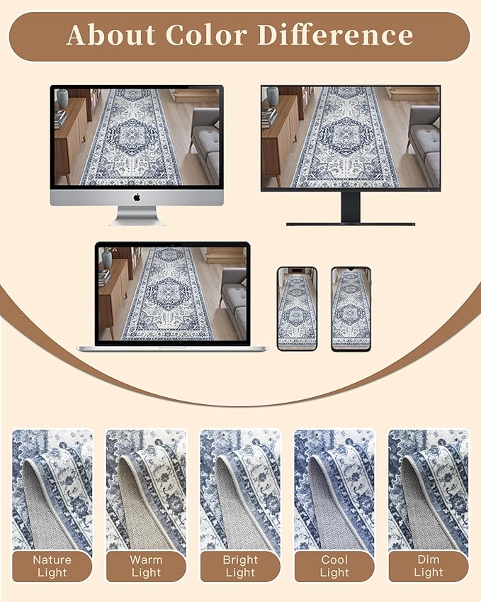 Madane Washable Area Rug 2x3, Small Entryway Rug Non-Slip Vintage Door Mat Indoor Entrance, Low Pile Floor Carpet for Inside Front Door Bedroom Kitchen Entry Laundry (2'x3', Navy/White)