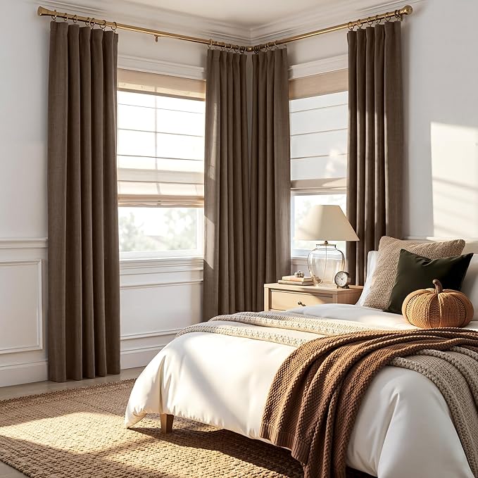 RYB HOME Coffee 100% Blackout Linen Curtains 78 inch Long, Thermal Insulated & Privacy Assurd Home Decor Drapes for Bedroom/Office/Nursery, Rod Pocket & Back Tab Window Treatment, W52 X L78, 2 Panels