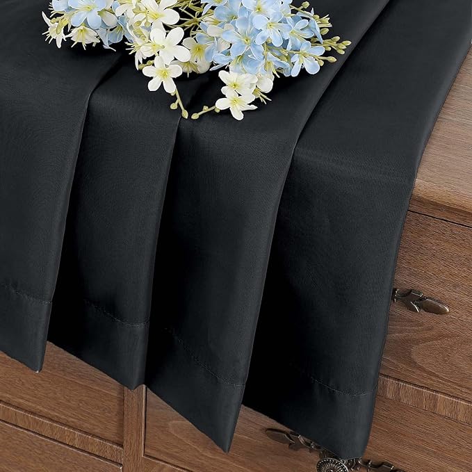 Black Sheer Curtains Tier 30 Inches Length 2 Panels Set, Light Filtering Lightweight Soft Window Treatments Drapes, Cute Elegant Cafe Curtains for Nursery, Dual Rod Pocket, 2x42Wx30L Inches