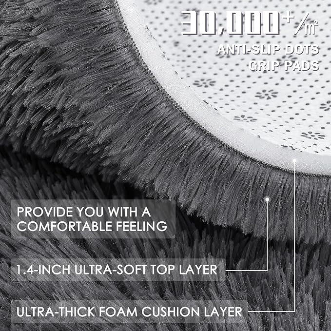 OLANLY 5x11 Machine Washable Large Area Rugs for Living Room, Bedroom, Soft Fluffy Shaggy Bedside Rug, Indoor Floor Carpet for Kids Girls and Boys, Dorms, Nursery, Home Decor Aesthetic, Grey