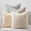 Topfinel 4 Packs Neutral Decorative Throw Pillows Covers 16x16 Inch for Living Room Couch Bed Sofa, Rustic Farmhouse Boho Neutral Home Decor, Soft Plush Striped Corduroy Square Cushion Case 40x40 cm