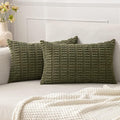 MIULEE Pack of 2 Spring Corduroy Decorative Lumbar Throw Pillow Covers 20x12 Inch Soft Boho Striped Pillow Covers Modern Farmhouse Home Decor for Summer Sofa Living Room Couch Bed Olive Green