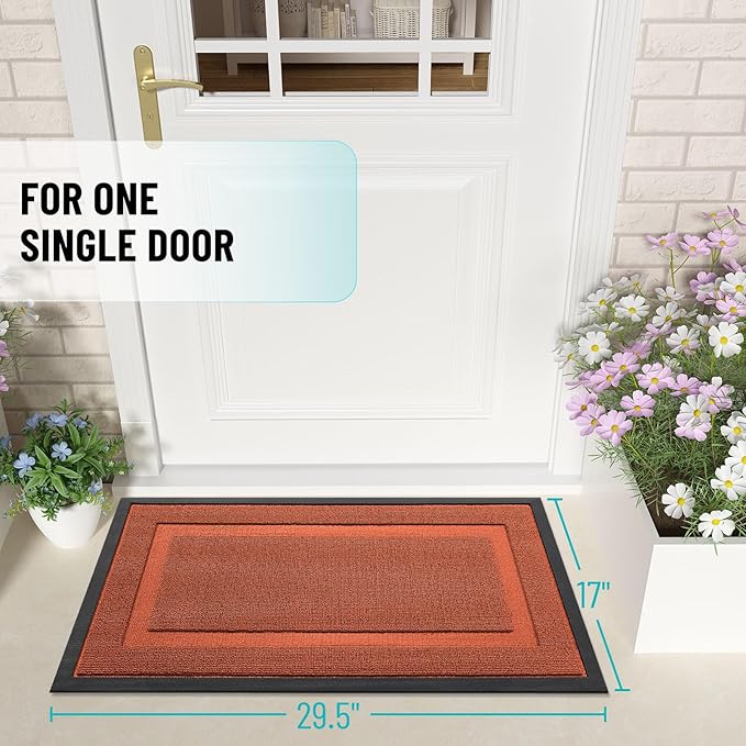 OLANLY Front Door Mat Indoor Outdoor Entrance, Waterproof All-Season, All-Weather Doormat, Sturdy Natural Rubber, Low Profile, Easy Clean Patio Porch Entryway Mat, 47x32, Vermillion Red