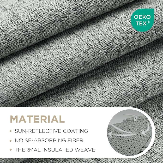 Joydeco Blackout Curtains for Bedroom - 100% Light Blocking 2 Panels Light Grey Drapes 37" W x 96" L, Thermal Insulated Room Darkening Curtains, Linen Textured for Living Room, Rod Pocket & Back Tabs