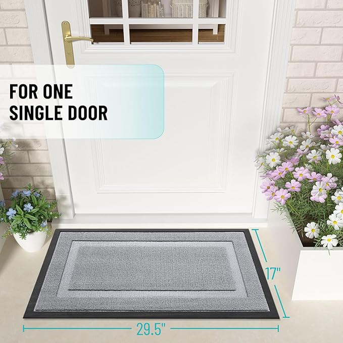 OLANLY Front Door Mat Indoor Outdoor Entrance, Waterproof All-Season, All-Weather Doormat, Sturdy Natural Rubber, Low Profile, Easy Clean Patio Porch Entryway Mat, 59x23, Silver Gray