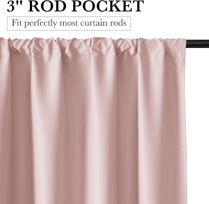 RYB HOME Bedroom Blackout Curtains 84 inches Long, 100% Blackout Thermal Insulated Noise Reducing Curtains for Living Room Nursury, 42 inches Wide by 84 inches Long, Baby Pink