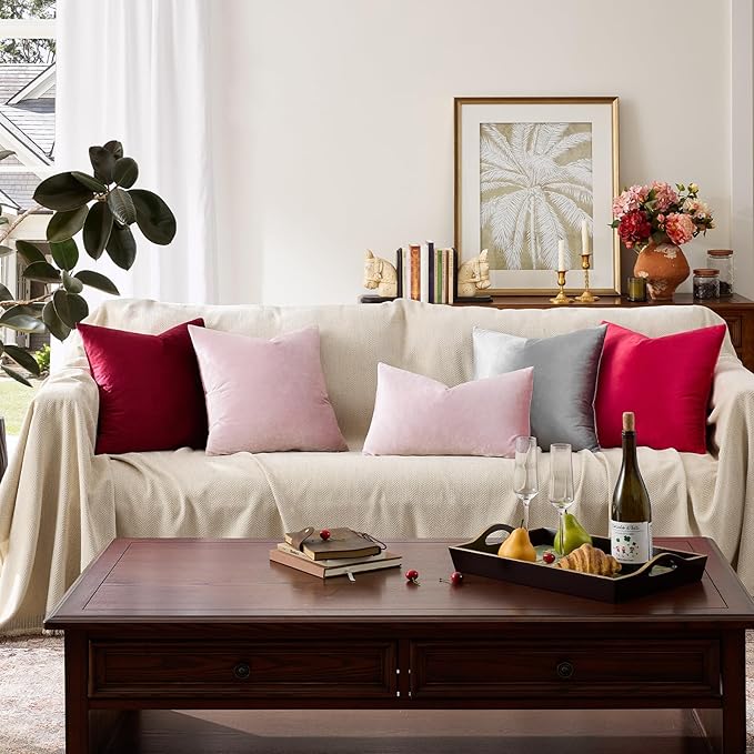 GIGIZAZA Decorative Couch Throw Pillow Cover,Set of 2 20x20 Sweet Lilac Pillow Covers,Square Sofa Velvet Throw Cushions