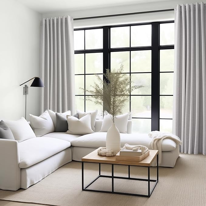 Extra Wide 72 Inches 90 Long 100% Blackout Curtains for Living Room Grey Linen Blend Pleated Farmhouse Drapes Back Tab Pleated Rod Pocket Ceiling Track Large Windows Burg (72" Wx90"L 1 Panel)