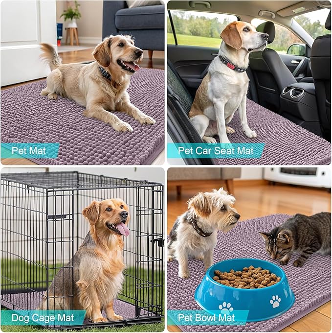 OLANLY Dog Door Mat for Muddy Paws 59x32, Absorbs Moisture and Dirt, Absorbent Non-Slip Washable Doormat, Quick Dry Chenille Mud Mat for Dogs, Entry Indoor Entryway Carpet for Inside Floor, Deep Plum
