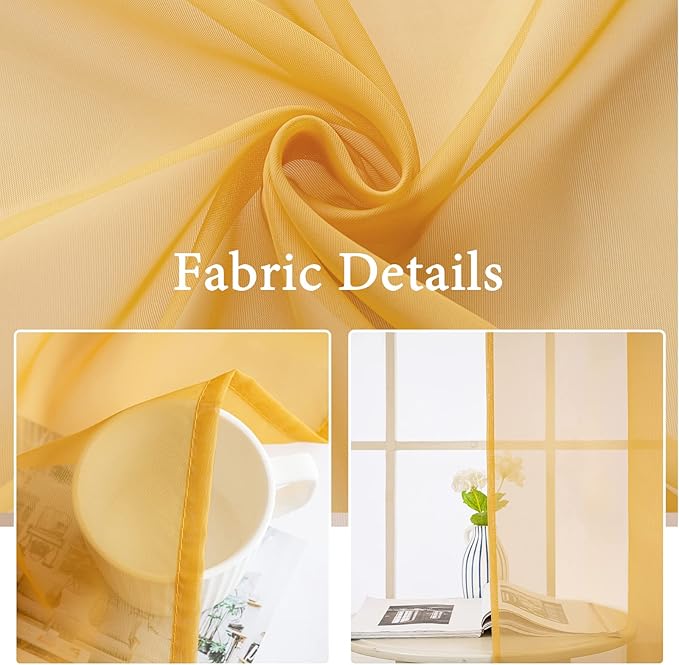 MIULEE 2 Panels Solid Color Sheer Window Curtains Elegant Window Voile Fall Panels/Drapes/Treatment for Bedroom Living Room (54X96 Inches Gold)