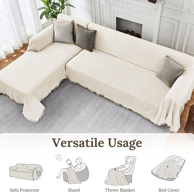 HOMERILLA Sectional Couch Covers for Sectional Sofa L Shaped Sofa Cover Blanket 2 Pieces L Shape Furniture Protector for Pets Dogs(Ivory, XXX-Large)