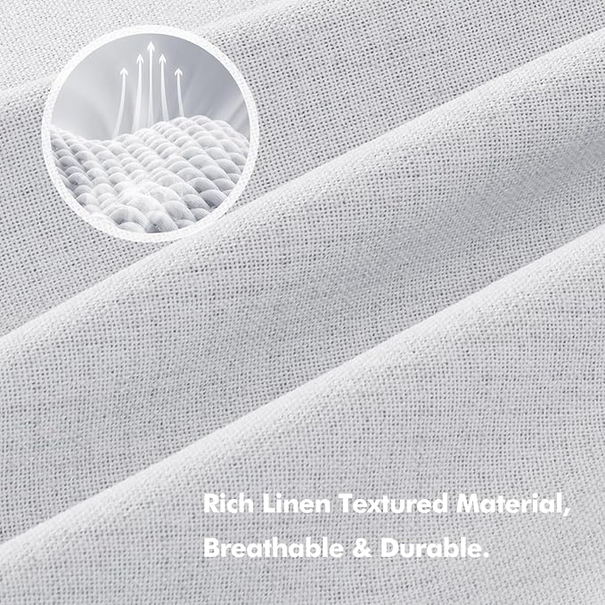 MIULEE 100% Blackout Linen Curtains for Bedroom, Grayish White Solid Luxury Decor Thermal Insulation Room Darkening Drapes for Living Room Nursery Back Tab Rod Pocket 42 x 96 Inches, 2 Panels