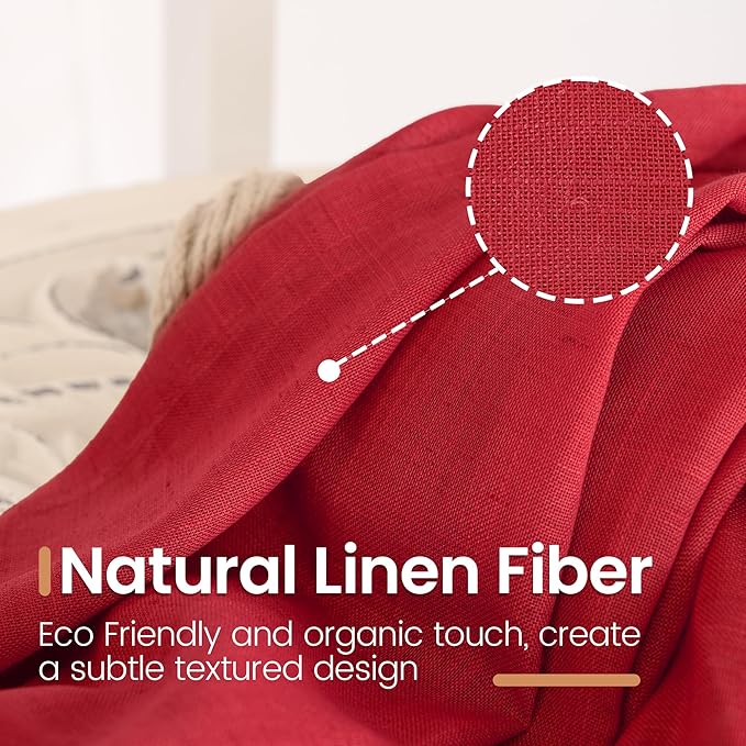 BGment Red Linen Curtains 72 Inches Long for Living Room, Semi Sheer Drapes with Rod Pocket Light Filtering for Bedroom Dining Lightweight, 2 Panels Set, Each 52 Inch Wide