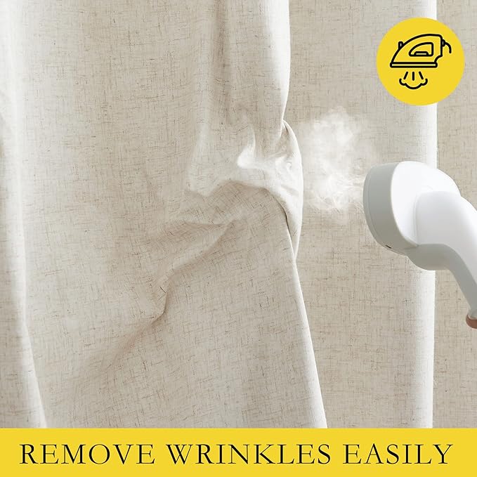 NICETOWN Natural Linen Complete Blackout Cold Reducing Curtains 48 inches for Kids Room, 2 Panels, Thermal Insulated & Noise Reducing Window Draperies with White Liner, Noise Reducing Short Drapes
