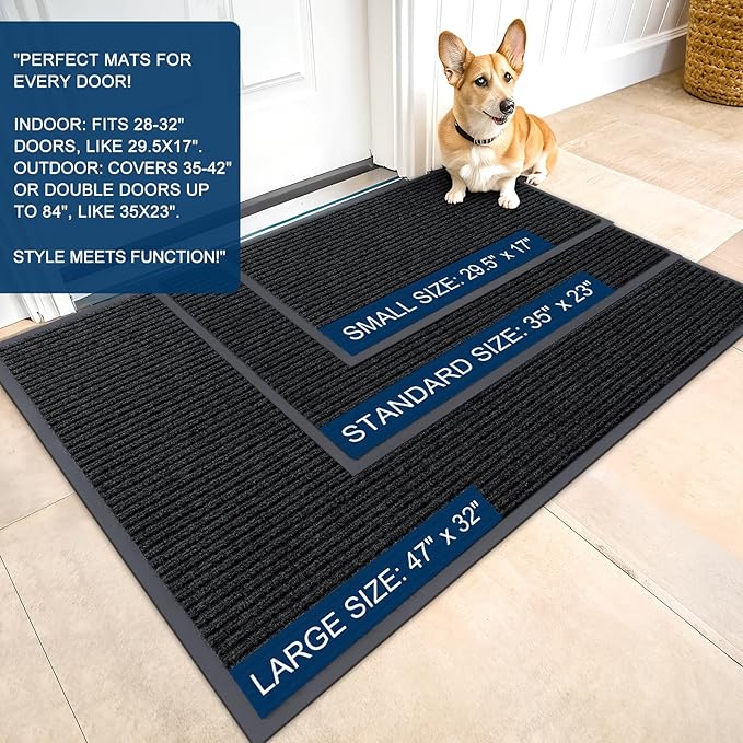 OLANLY Front Door Mat Indoor Outdoor Entrance, 2-Pack 59 x 34 Inch, Waterproof Heavy Duty Doormat, Fade Resistant, Low Profile, Easy Clean Patio Porch Welcome Floor Mats for Entry, Black