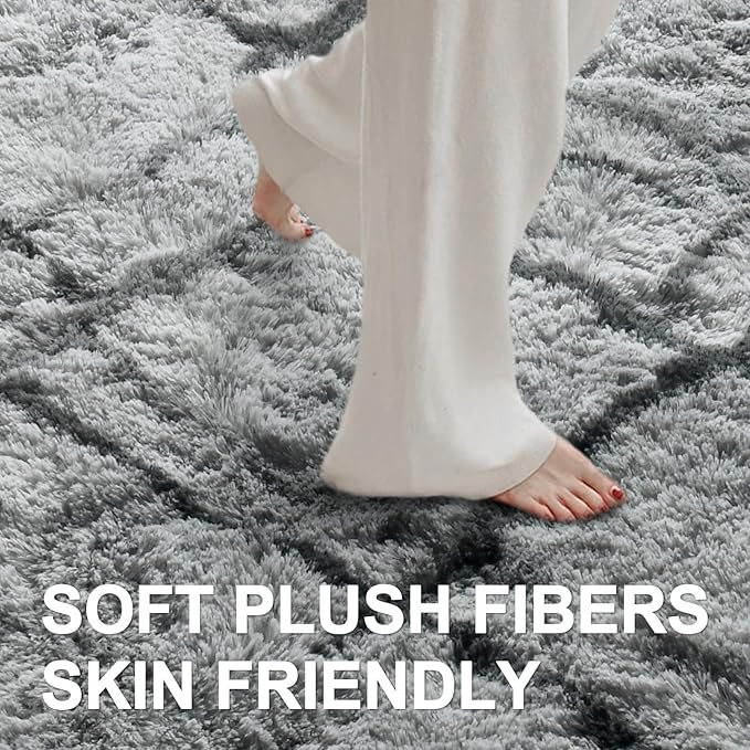 4x6 Ft Shag Rugs for Bedroom Living Room, Tie-Dyed Ultra Soft Fluffy Furry Area Rugs for Indoor Floor, Aesthetic Carpet for Kids Home Decor (Grey)